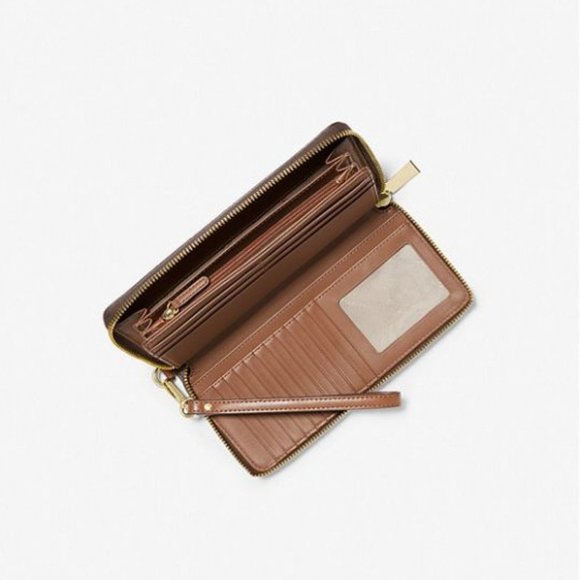 MICHAEL KORS Large Logo  Jet Set Travel Continental Wristlet Wallet Brown NWT - Picture 2 of 7